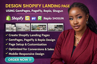 design shopify landing page using gempages, pagefly, replo, shogun