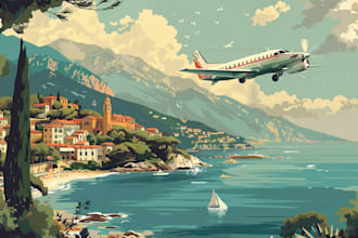 create illustrated vintage retro poster for travel art