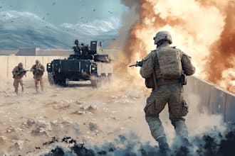 create realistic military, war, or sci fi illustrations