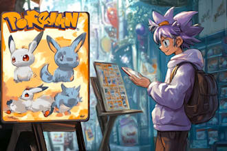 draw fakemon or pokemon art, pokemon trainer anime for tcg pokemon card