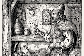 create medieval vintage line art illustration in engraving