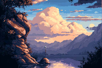 create pixel art background, landscape, illustration