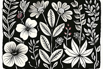 illustrate botanical and animal linocut vector art