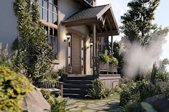 make a exterior landscape 2d rendering