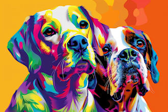 do colorful pop art portraits of pets and animals