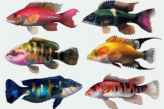 do an illustration of colored fish and marine species