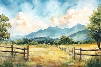 handrawn watercolor landscape on paper