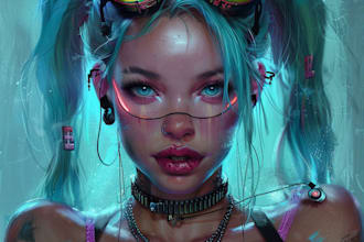 draw digital portrait in style cyberpunk