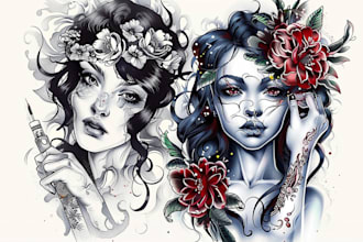 design a custom tattoo in blackwork, anime or color style