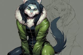 draw furry ref sheet, fursona, oc, furry nsfw, anthro, concept art