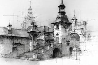 digitally sketch architecture and interior illustration