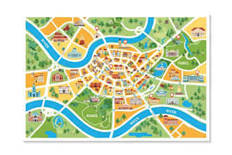 hand drawn vector map illustration, fantasy map, isometric map, illustrated map