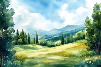 illustrate a watercolor landscape illustration