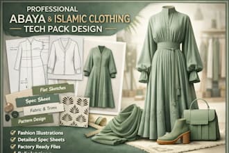 design islamic clothing tech pack modest wear tech pack abaya tech pack design