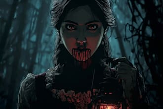 make an dark,horror, creepy illustration with vintage