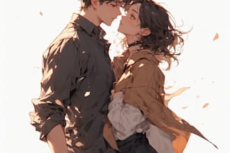 draw romantic couple anime art for you