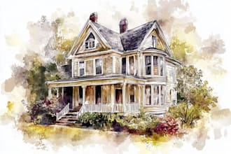 digital watercolor house portrait