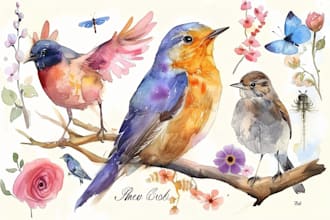 paint animals, birds and insects in watercolor