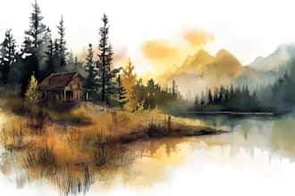 draw a watercolor landscape illustration