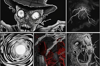 illustrate detailed horror and dark art