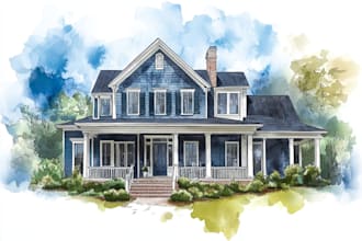 draw house illustration watercolor style