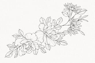 draw hand drawn botanical line art for tattoo, packaging, and floral logo