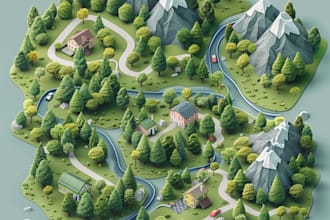 create vector isometric map illustration for website and app