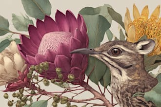 draw an animal and botanical illustration