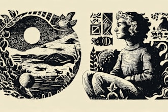 draw linocut illustration for tshirt design