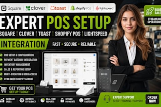 setup square pos, clover pos, toast pos,shopify pos, lightspeed pos integration