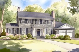 draw house illustration watercolor style