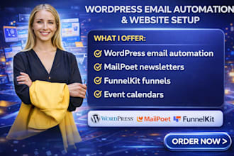setup wordpress email automation, mailpoet newsletters funnelkit flows crm email