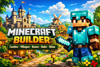 build minecraft castle, village, base, hub, spawn, house, map, and custom skins