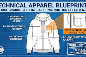 design a professional apparel tech pack for production