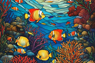 design a stunning underwater mural ocean themed wall art stained art glass