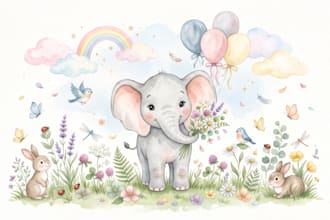 design cute whimsical watercolor nursery printable wall art and baby animals