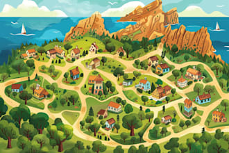 create detailed 2d map, vector map sketch illustration