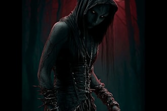 create a horror metal cover illustration with manual drawing
