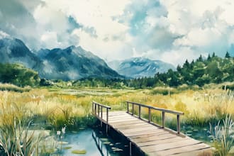 illustrate a watercolor landscape illustration