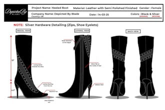 create women footwear tech pack for factory sampling and production