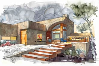 render architecture and interior concept in watercolor