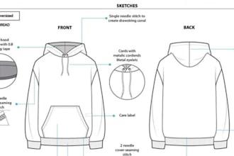 do fashion clothing tech pack design flat sketches streetwear hoodies tshirts