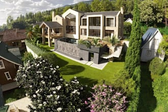 envisage 3dluxurious residence,lakeside villa,mountain house,cgi exterior render