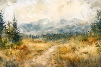 illustrate a watercolor landscape illustration