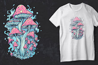 design stoner trippy weed mushroom psychedelic tshirt and label