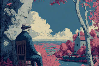 do draw high quality illustration in linocut style