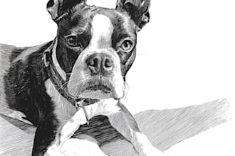 create custom pet portrait linocut illustration