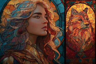 create stained glass art, pet art and fantasy stained glass art