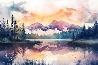 draw a watercolor landscape illustration