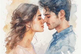 draw a watercolor couple portrait